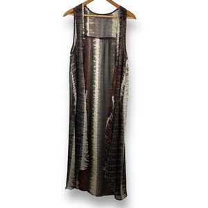 Kaira long brown cream print very lightweight vest One Size